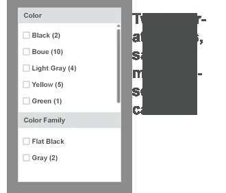 Facet showing overlapping Color and Color Family values, such as Black vs Flat Black